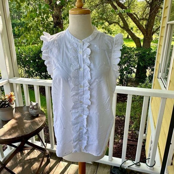 Boden Swiss Dot Ruffled Button Front Blouse - Picture 2 of 5